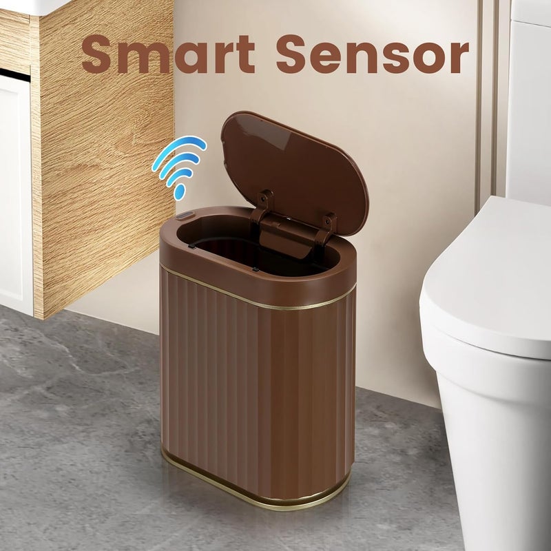 ELPHECO Touchless Sensor Trash Can 2 Gallon Waterproof Motion Sensor Trash Can, Automatic Bathroom Trash Bin, Slim Garbage Can (Brown, 2 Gallon) - Image 3