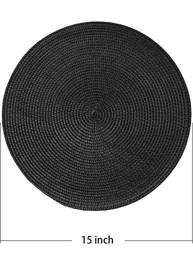 yongsheng Round Braided Placemats 15 Inch Round Table Mats for Dining Tables Washable Woven Heat Resistant Place mats Set of 6 (Black)  - Image 2