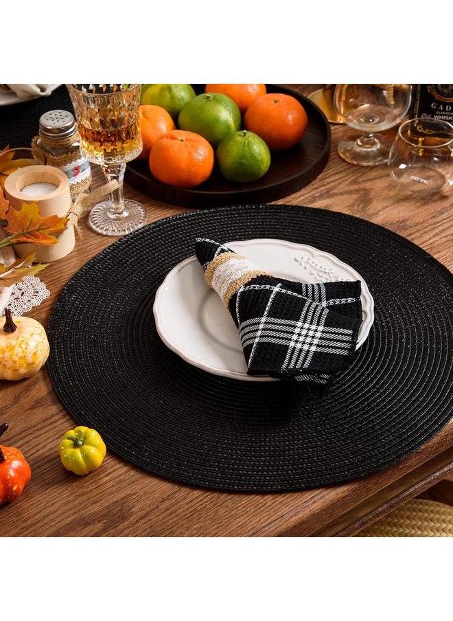 yongsheng Round Braided Placemats 15 Inch Round Table Mats for Dining Tables Washable Woven Heat Resistant Place mats Set of 6 (Black)  - Image 5