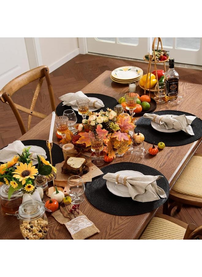 yongsheng Round Braided Placemats 15 Inch Round Table Mats for Dining Tables Washable Woven Heat Resistant Place mats Set of 6 (Black)  - Image 4