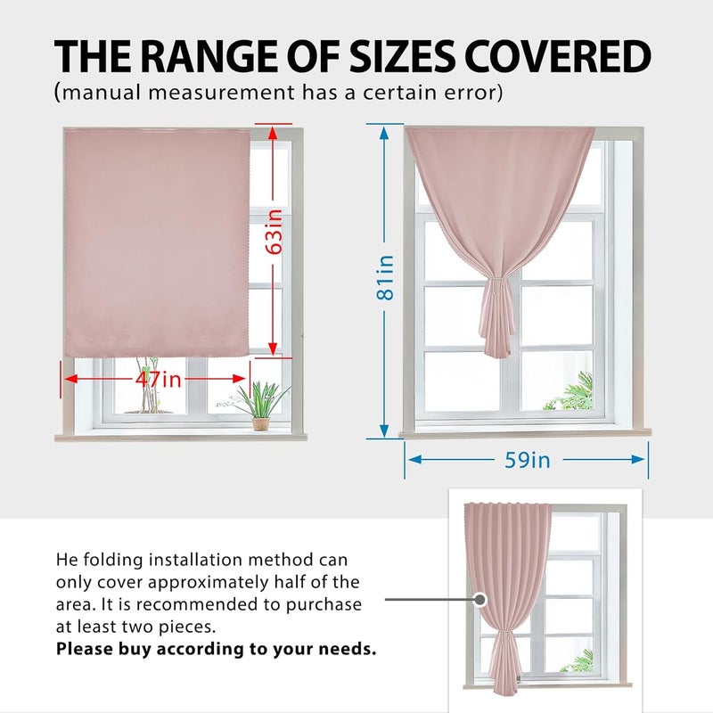 Jilron Flexible anti-break Autohesion Curtains for Windows,Bedroom Blackout Curtains for - Thermal Lnsulated No Drill Curtains Room Darkening Black Small Drapes, ,(1 Panels,47Wx63L inch-Tender Pink) User feedback upgraded quality - Image 3
