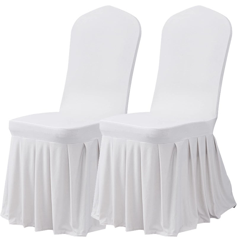 Dimatic Dining Room Chair Covers Set of 2, Stretch Parsons Slipcovers with Skirt Super Fit Spandex Chair Seat Protector Cover for Dining Room, Hotel, Ceremony (White) - Image 1