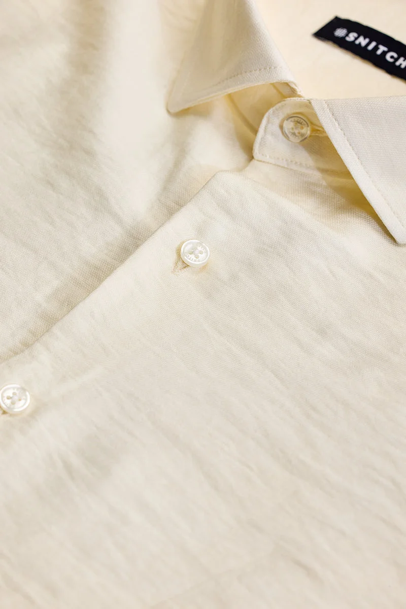 سنيتش Cream Textured Long Sleeve Slim Fit Shirt