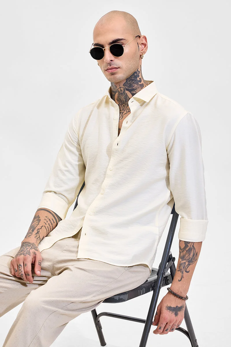 سنيتش Cream Textured Long Sleeve Slim Fit Shirt