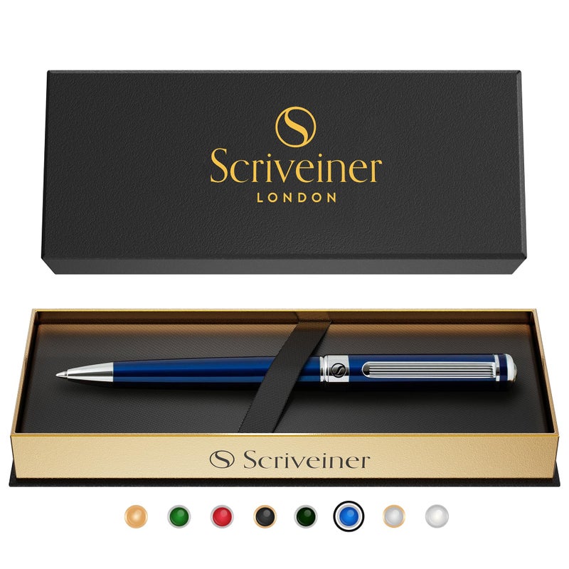 Scriveiner Midnight Blue Ballpoint Pen - Stunning Blue Lacquer Luxury Pen, Chrome Finish, Schmidt Black Refill, Best Ball Pen Gift Set for Men & Women, Professional Executive Office, Nice Designer Pen - Image 1