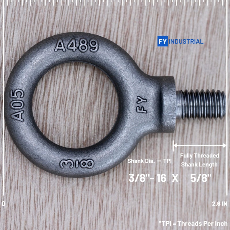 FY 2 Pcs Lifting Shoulder Eye Bolts 3/8""-16 X 5/8"" - Image 3