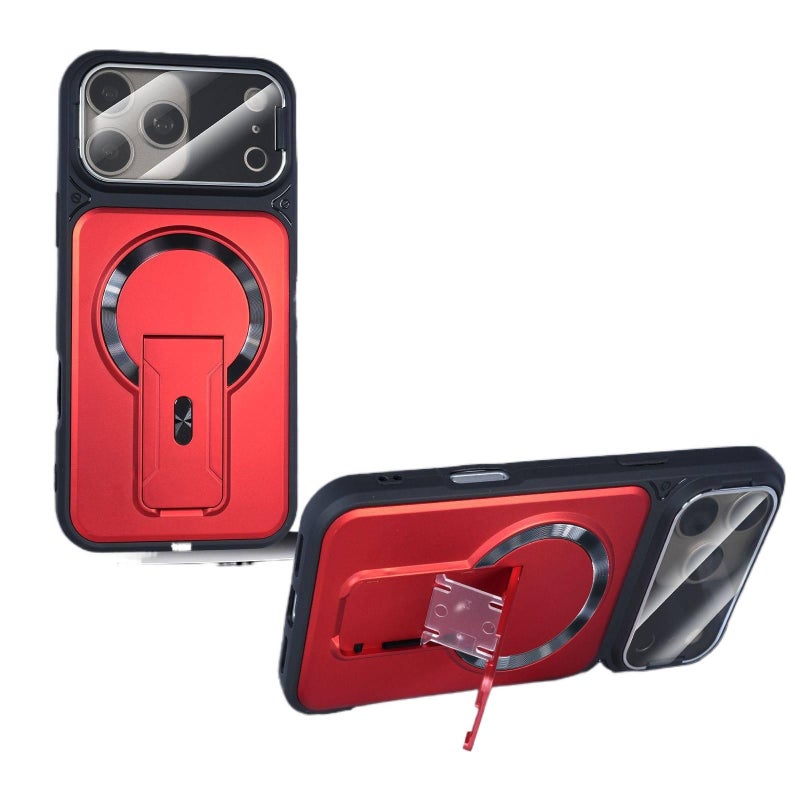 PC MagSafe Case for iPhone 15 / 15 Plus / 15 Pro / 15 Pro Max with Drop Protection and Kickstand plus Shockproof plus Strong Magnetic plus Lens Protector in Red - Veloris - Image 1