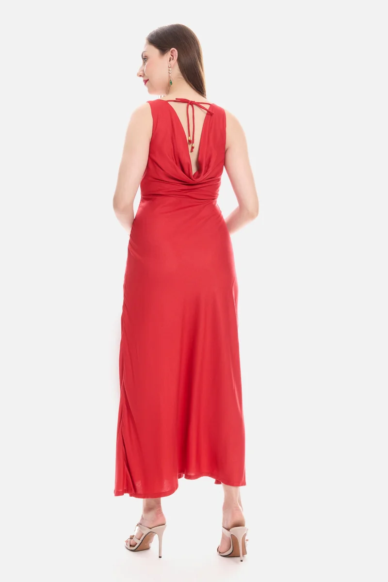 Virgio Red Solid Viscose Cowl Neck Maxi Dress for Women for Women | Best Price UAE