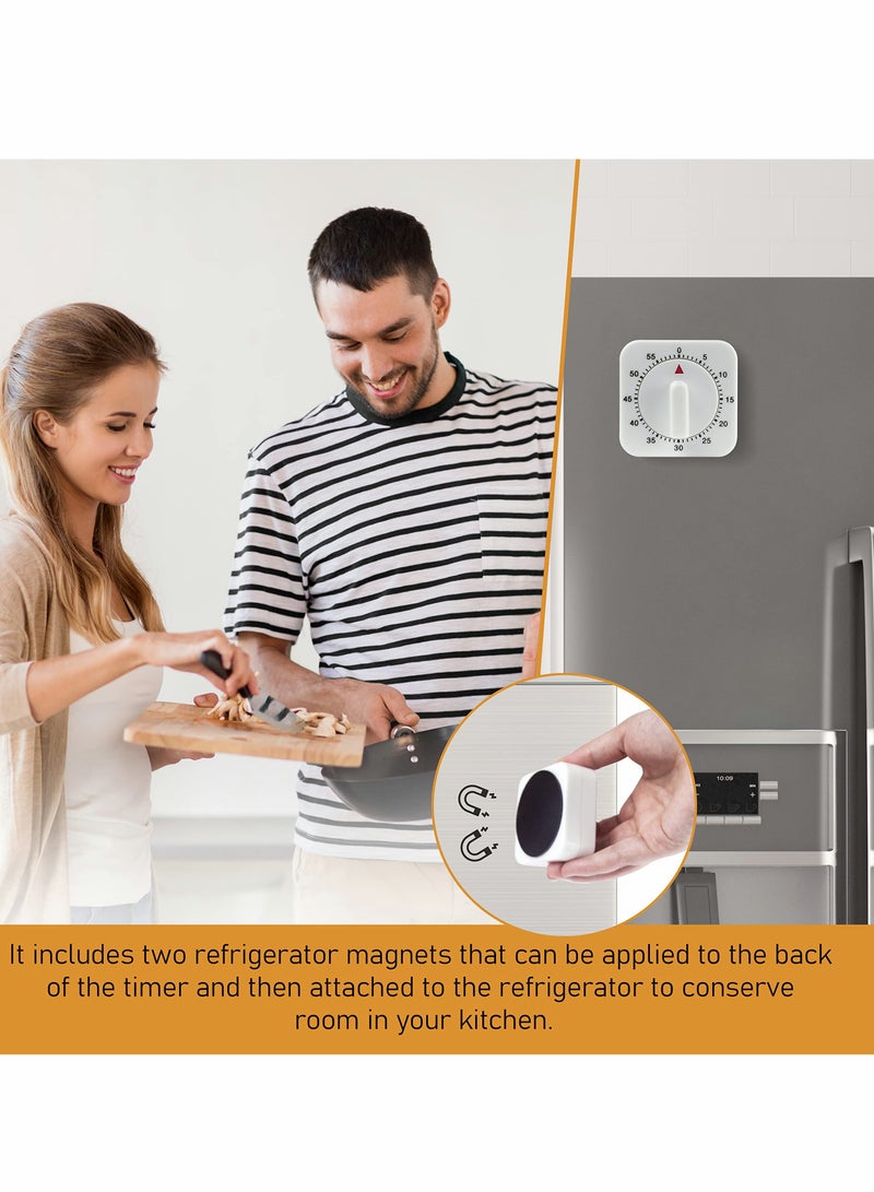 60 Minute Kitchen Timer, 2 Pcs 1 Hour Square Mechanical Kitchen Timer - Image 3