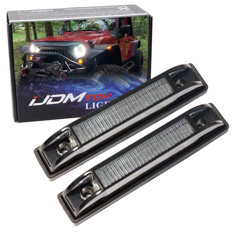 iJDMTOY Smoked 6LED Amber LED Fender Flare Side Marker Lamps Compatible With Jeep Wrangler One Pair Dark Smoke Lens Compatible with Bushwacker Flat Style Fender Flares