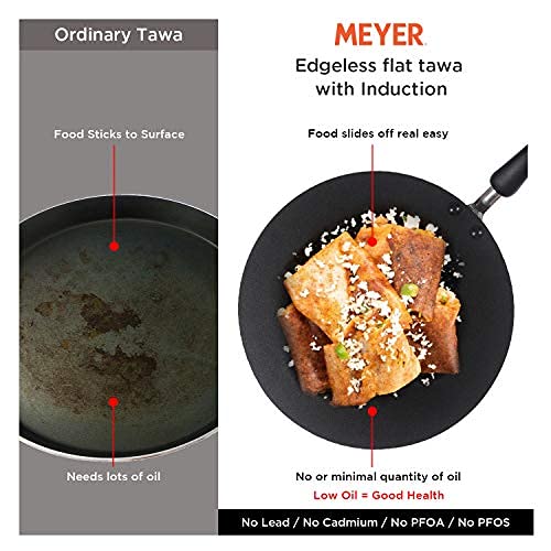 Meyer Non-Stick Flat Tawa | Pure Aluminium | Edge-Less Design | Toxin-Free Coating (No PFOA, Lead, Cadmium) | FDA & EU Approved | Stay-Cool Handle | Orange 30 CM - Image 3