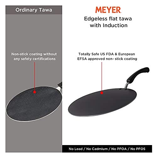 Meyer Non-Stick Flat Tawa | Pure Aluminium | Edge-Less Design | Toxin-Free Coating (No PFOA, Lead, Cadmium) | FDA & EU Approved | Stay-Cool Handle | Orange 30 CM - Image 2