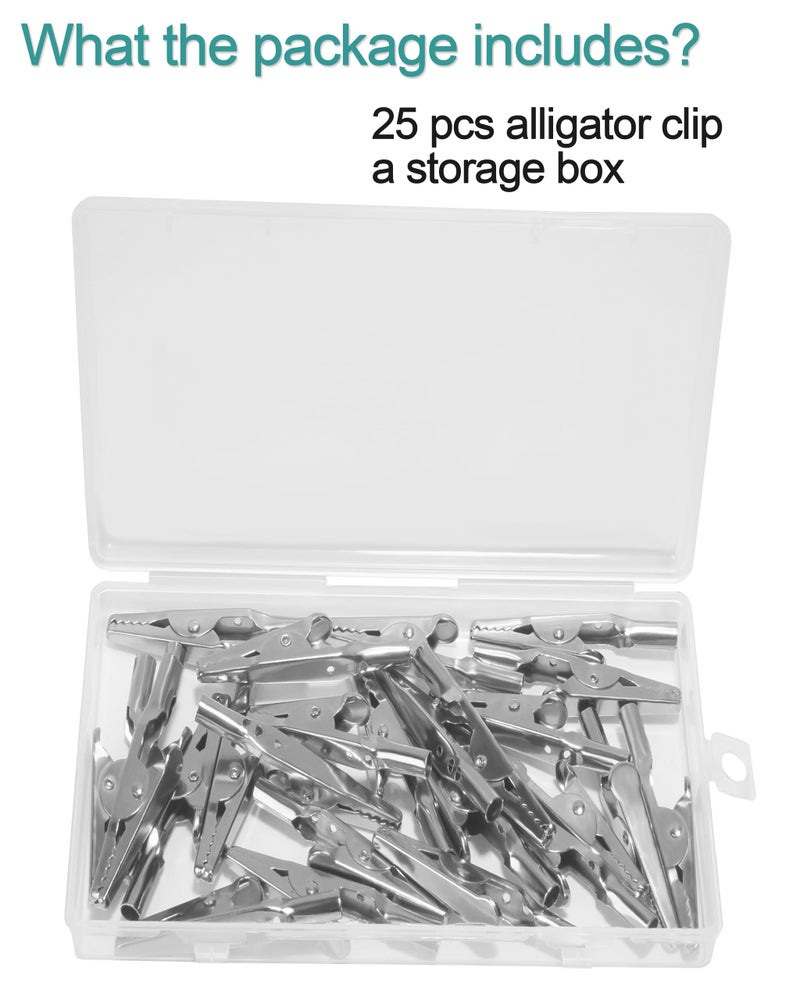 Xuduvay 25 Pcs 2 Inches / 51 mm Metal Alligator Clip Spring Clamps,Silver Tone Nickel Plated, used in laboratory electric testing work and Cable Lead Clip - Image 5