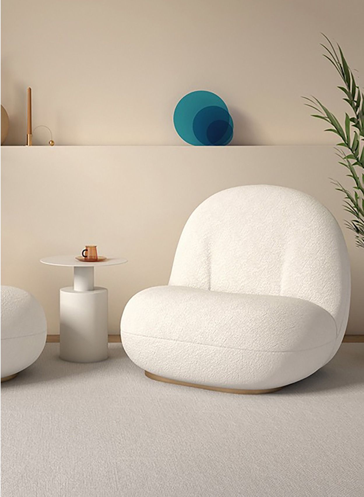 Paulin Chair White Boucle Armchair Upholstered Armchair Lounge Chair Sofa Chair Dining Chair Makeup Chair for Bedroom Living Dining Retail H70xW80xL84 cm
