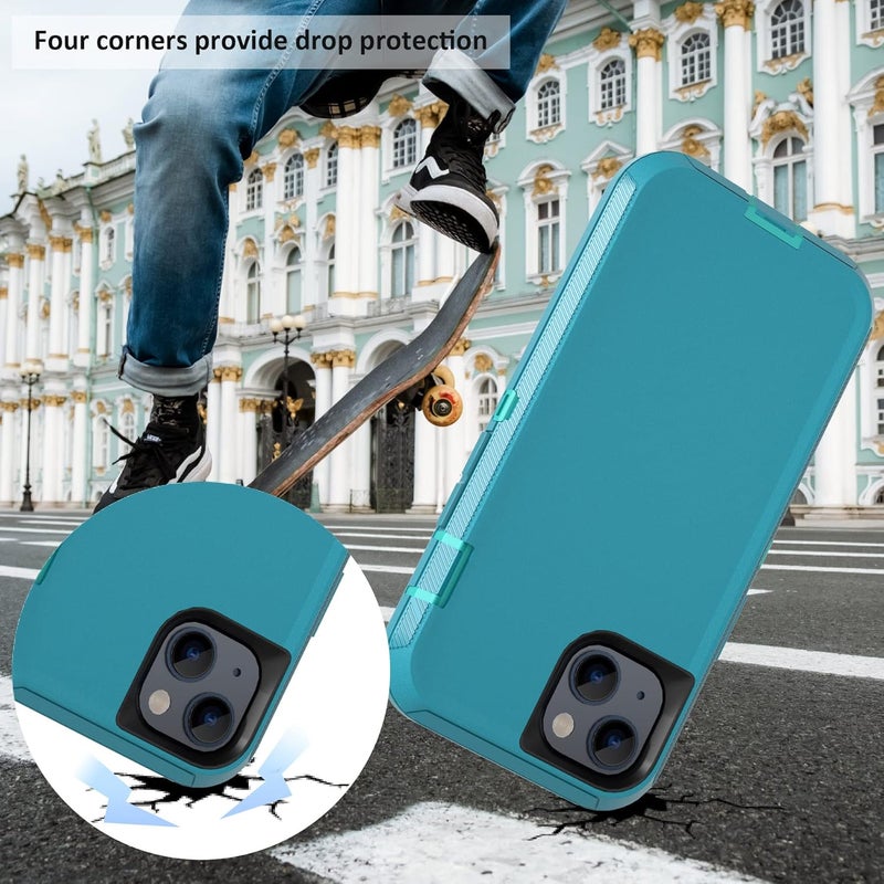 NIUBITY Compatible with iPhone 13 6.1 inch Case,with Screen Protectors,Heavy Duty Rugged Shockproof Full Body Protection Kickstand Case with Belt Clip Holster for iPhone 13 Phone (Teal+Light Blue) - Image 5