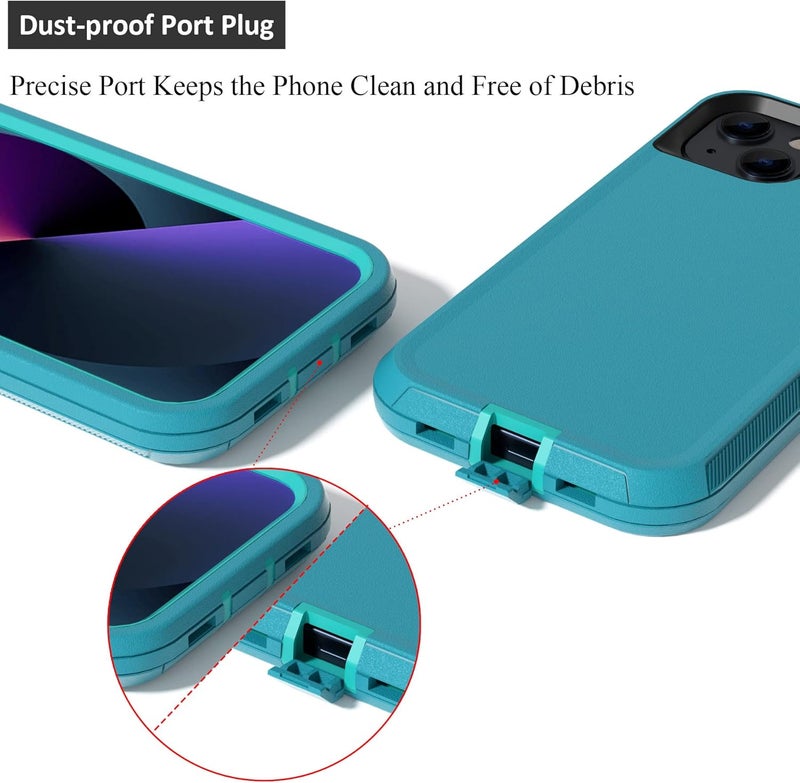 NIUBITY Compatible with iPhone 13 6.1 inch Case,with Screen Protectors,Heavy Duty Rugged Shockproof Full Body Protection Kickstand Case with Belt Clip Holster for iPhone 13 Phone (Teal+Light Blue) - Image 4