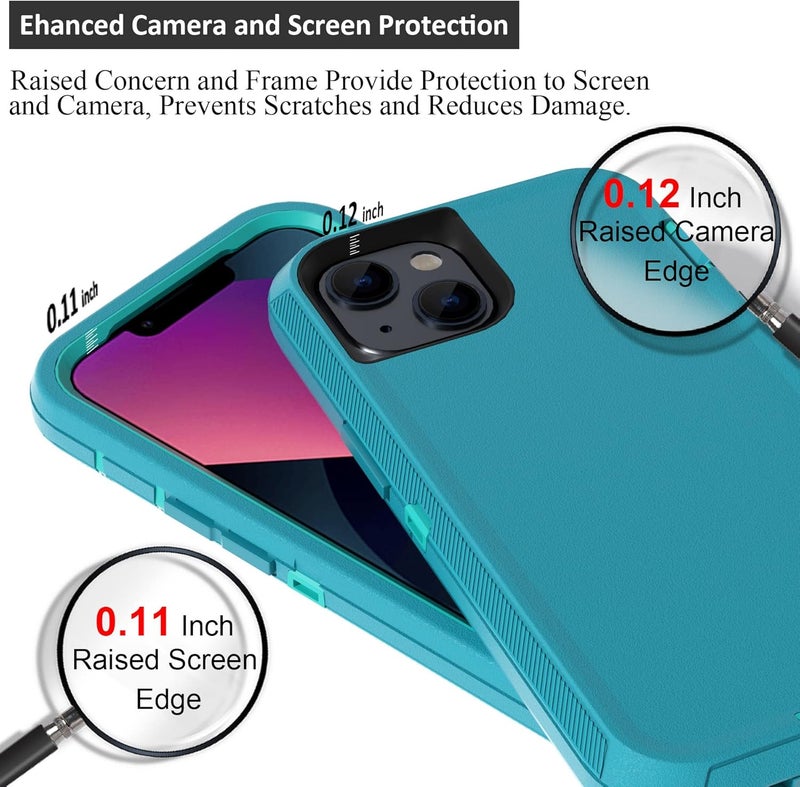 NIUBITY Compatible with iPhone 13 6.1 inch Case,with Screen Protectors,Heavy Duty Rugged Shockproof Full Body Protection Kickstand Case with Belt Clip Holster for iPhone 13 Phone (Teal+Light Blue) - Image 3