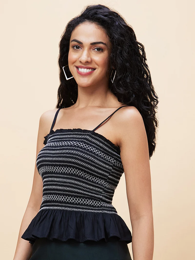 globus Women Striped Smocked Peplum Top