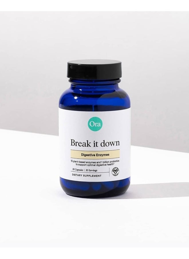 Ora Organic - Ora Organic Multi-Enzyme Supplement - Vegan, Gluten Free Enzymes for Digestion with Probiotics for Gut Health, Bloating, Constipation and Gas Relief - 30 Easy to Swallow Capsules - Image 1