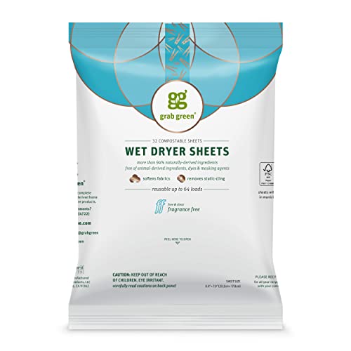 Grab Green Wet Dryer Sheets, 32 Count, Fragrance Free, Plant Based, Softens Fabrics, Reduces Static Cling and Wrinkles - Image 5