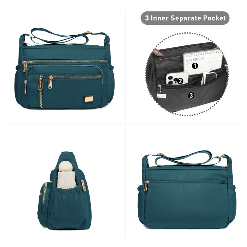 NPBAG Crossbody Bag for Women, Nylon Shoulder Purse Handbag Messenger Bag, Trendy Pocketbooks, Waterproof and Multi-Pockets (Teal Blue) - Image 3