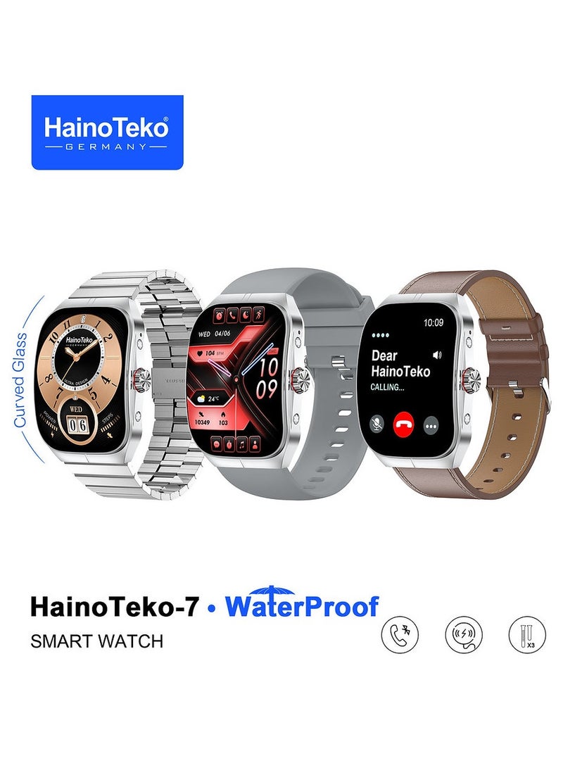 Haino Teko 7 Smart Watch with AMOLED Curved Display WATERPROOF & 3 Pairs of Straps (Silver) - Image 1