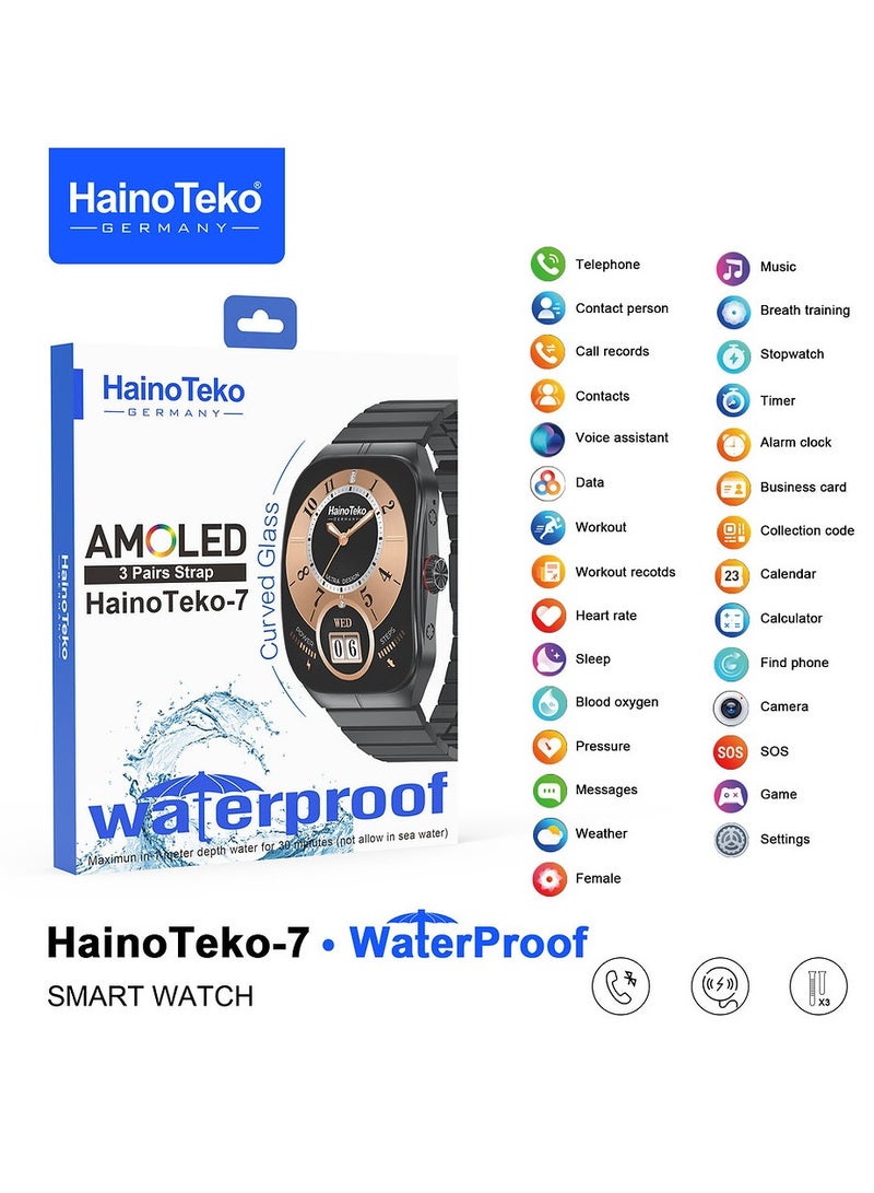 Haino Teko 7 Smart Watch with AMOLED Curved Display WATERPROOF & 3 Pairs of Straps (Silver) - Image 4