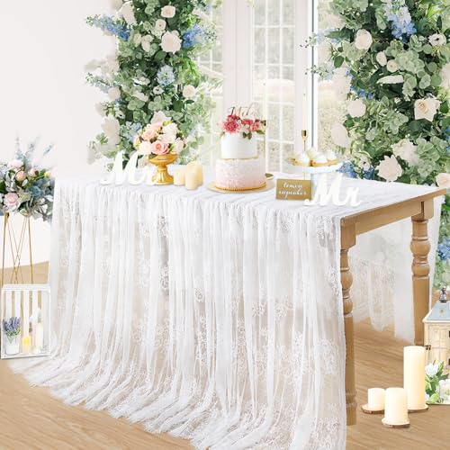 B.Cool B-COOL White Lace Tablecloth Rectangle 60x120 Inches Long Embroidered Vintage Table Cloths Wedding Decorations for Rustic Parties Reception Home Outdoor Thanksgiving Table Decor - Image 3