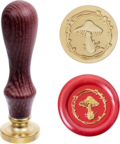 MGWOTH Mushroom Wreath Wax Seal Stamp Sealing Stamper, Small Nature Metal Letter Sealer with Wooden Handle for Party Invitations DIY Cards Envelopes Invitations Wedding Embellishment Bottle Decoration - Image 1