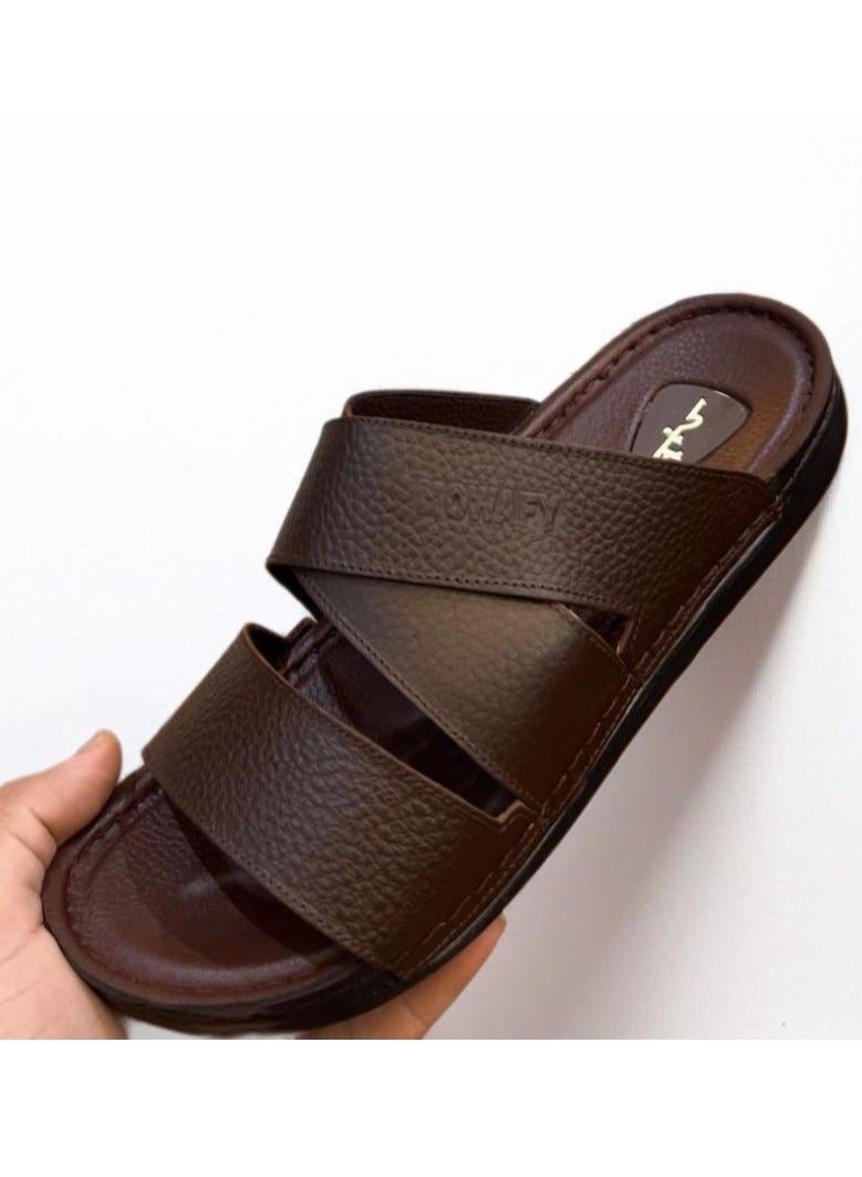 Hand Made "Men's Natural Leather Slippers; Handmade Men's Natural Leather Sandals with Leather Sole and Orthopedic Insole, Suitable for Those Suffering from Foot Pain-Brown - Image 1