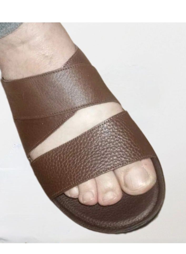 Hand Made "Men's Natural Leather Slippers; Handmade Men's Natural Leather Sandals with Leather Sole and Orthopedic Insole, Suitable for Those Suffering from Foot Pain-Brown - Image 2