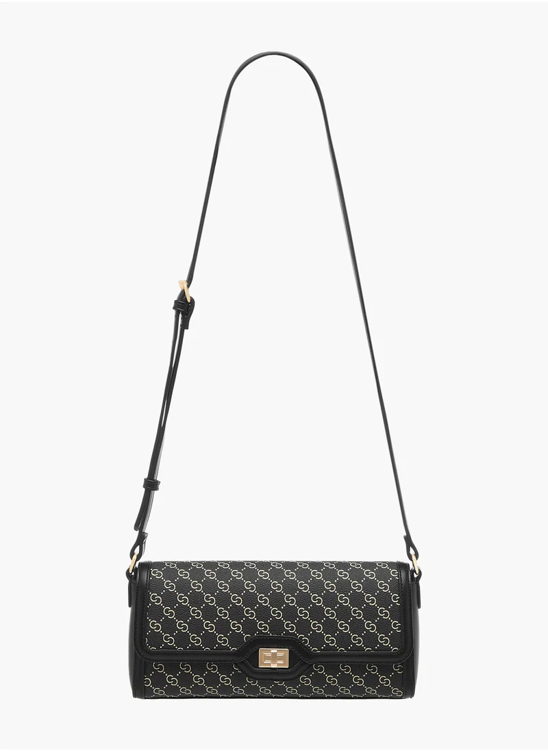 سيليست Women's Monogram Print Crossbody Bag with Flap Closure