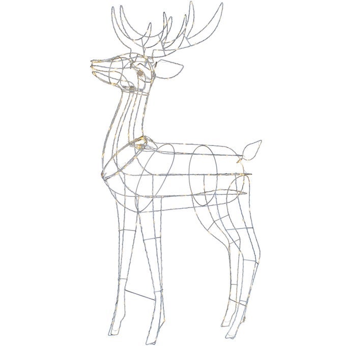3D METAL STANDING STAG REINDEER SILHOUETTE CHRISTMAS DECORATION WARM WHITE 110 CM