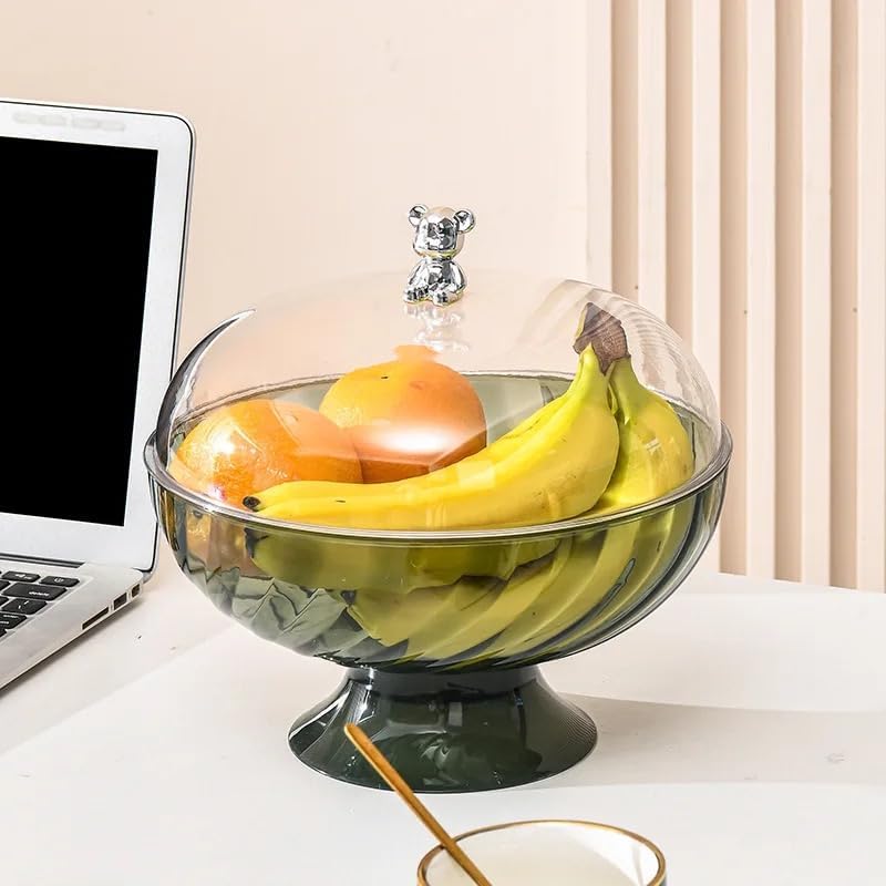 Bread Pastries Snacks Fruit Bowl with lid and drainage holes StorageServing Removable base BPAFree Plastic Green Medium DB164  - Image 1