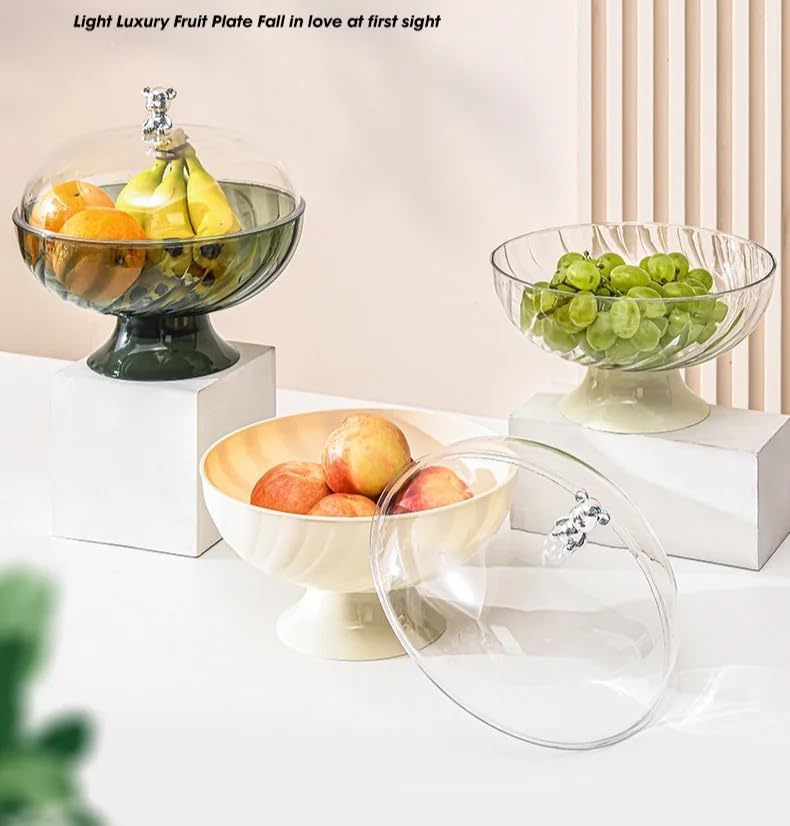 Bread Pastries Snacks Fruit Bowl with lid and drainage holes StorageServing Removable base BPAFree Plastic Green Medium DB164  - Image 5