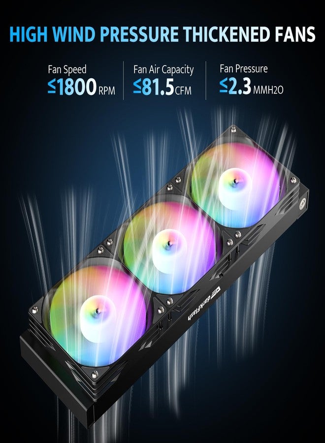 دارك فلاش مبرد وحدة المعالجة المركزية السائل المتكامل darkFlash DG360، مضخة عالية الأداء، مزامنة ARGB، مراوح توصيل متسلسلة PWM، مبرد متكامل متوافق مع Intel 1851/1700 و AMD AM4/AM5 (أسود، 360 مم) - Image 3