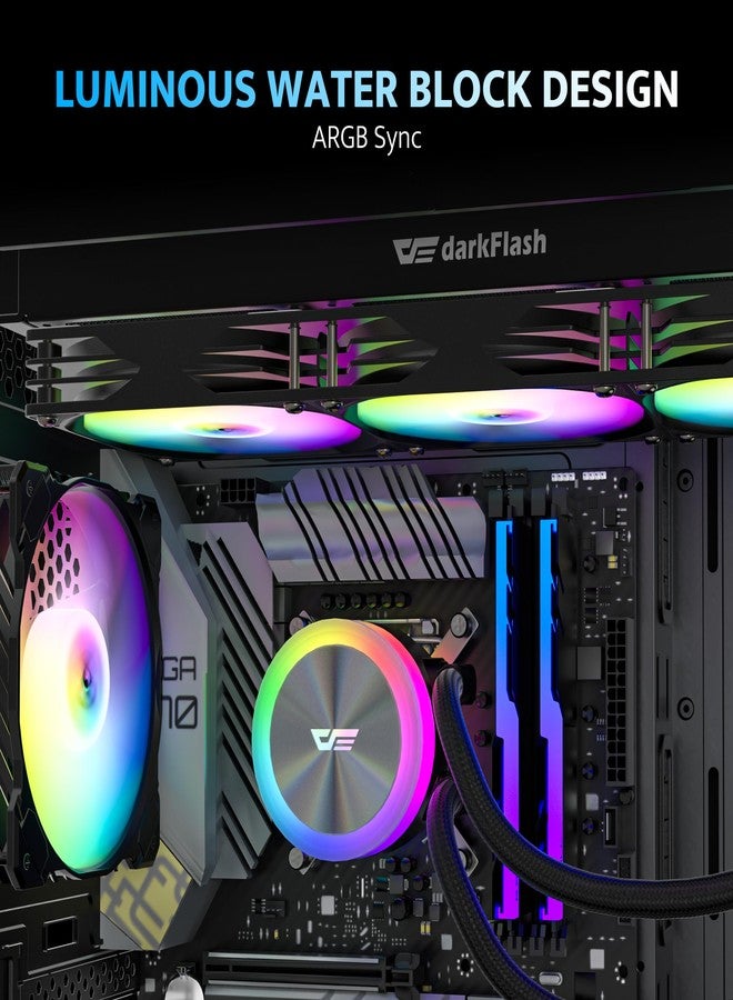 دارك فلاش مبرد وحدة المعالجة المركزية السائل المتكامل darkFlash DG360، مضخة عالية الأداء، مزامنة ARGB، مراوح توصيل متسلسلة PWM، مبرد متكامل متوافق مع Intel 1851/1700 و AMD AM4/AM5 (أسود، 360 مم) - Image 5