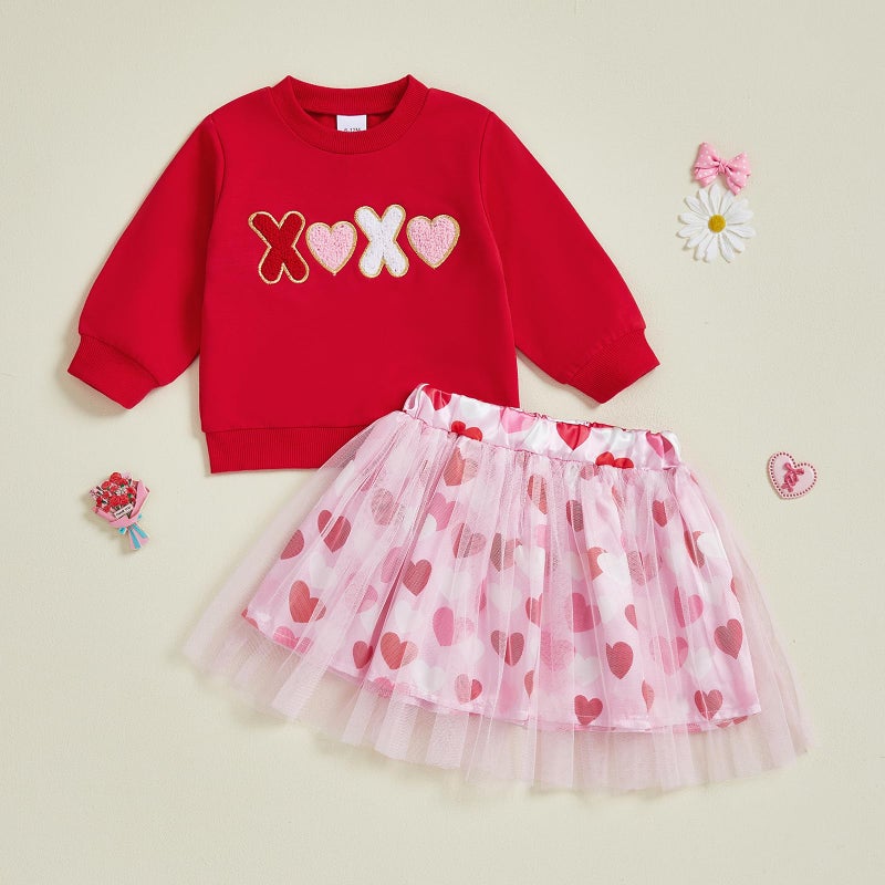LAGKIYOJ Toddler Baby Girl Valentines Day Outfit Heart Long Sleeve Sweatshirt and Tulle Skirt baby girl valentines dress (Red Valentines Heart, 12-18 Months) - Image 3