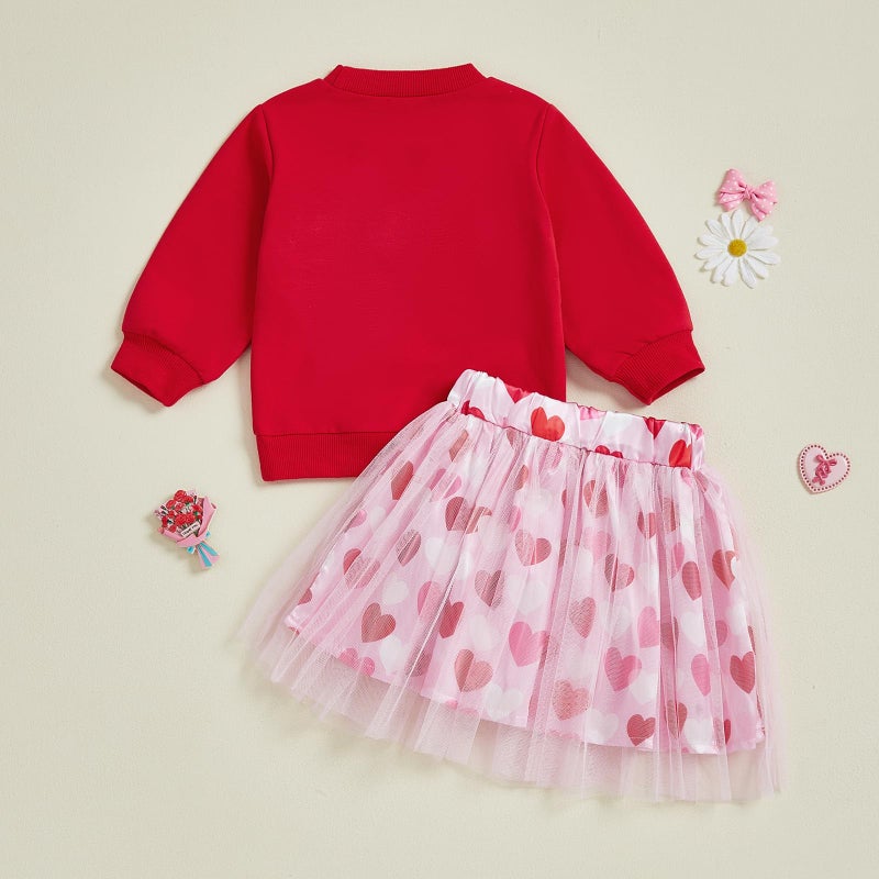 LAGKIYOJ Toddler Baby Girl Valentines Day Outfit Heart Long Sleeve Sweatshirt and Tulle Skirt baby girl valentines dress (Red Valentines Heart, 12-18 Months) - Image 4
