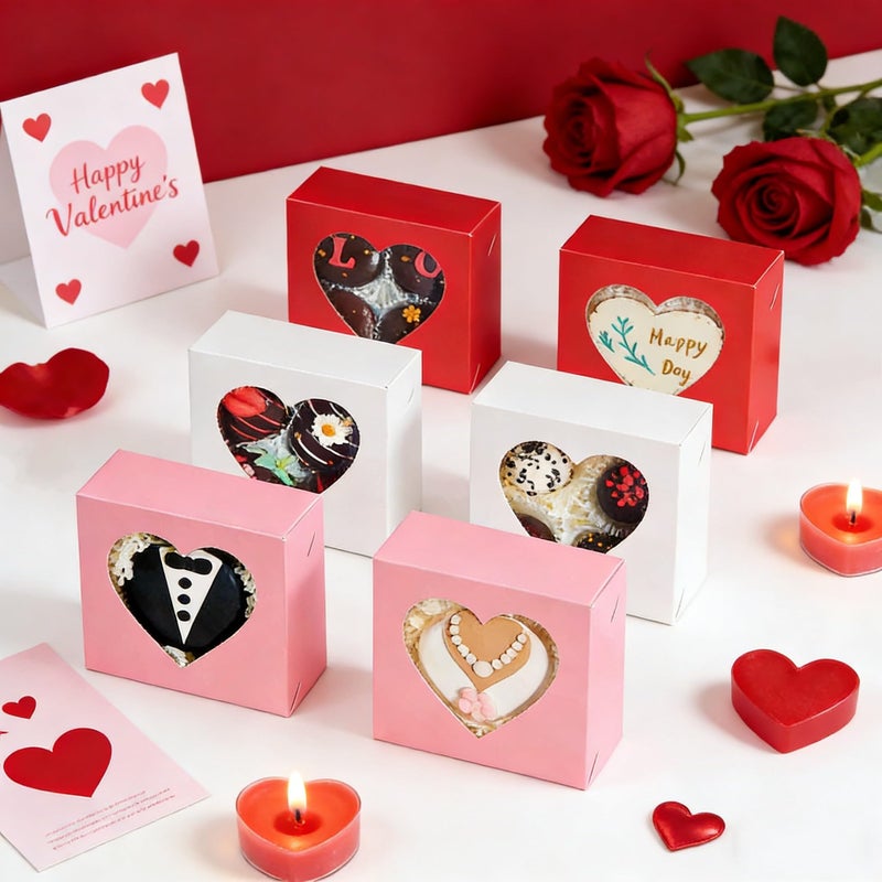 TEMLQPACK 48PCS 4"x4"x2" Heart-Shaped Window Bakery Boxes in White, Pink, Red - Perfect for Cookies, Strawberries, Mini Bundt Cakes, Chocolate Truffles & Small Desserts-Wedding and Party Favors - Image 5