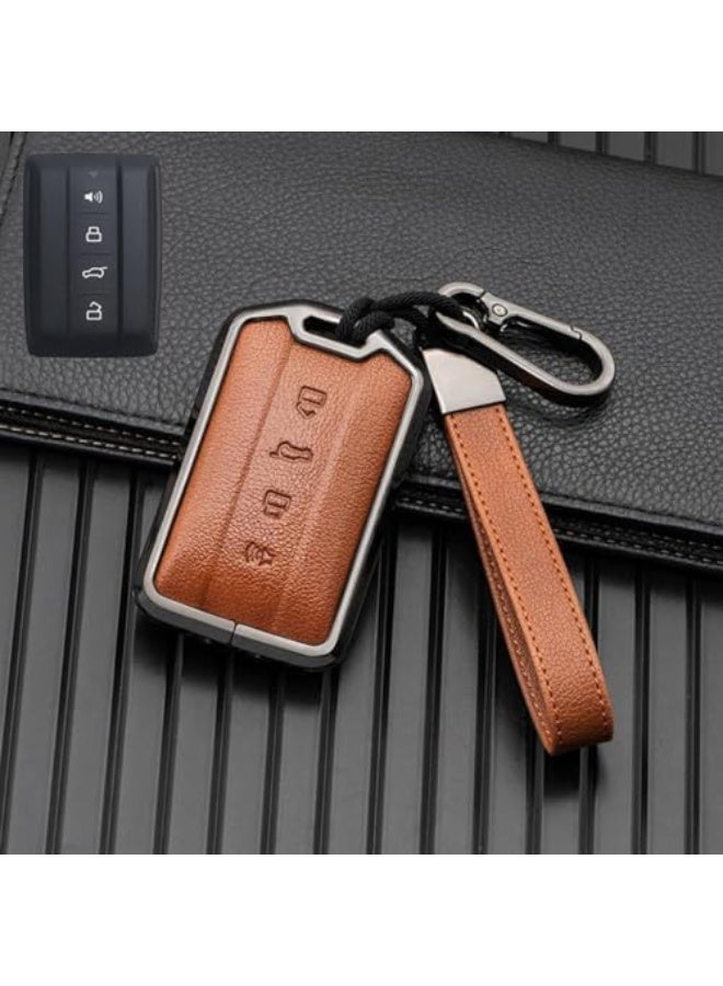NOSKIN Leather Car Remote Key Cover, Protector for Great Wall GWM WEY TANK 300, 500, Tank300, Tank500, Keychain Accessories (Brown) - Image 1