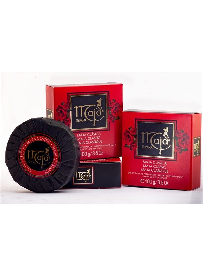 maja صابون كلاسيكي معطر صابون دائري فاخر لتنظيف وترطيب بشرتك يترك البشرة معطرة وناعمة 3 عبوات من صابون 3.5 أونصة، ورد، 3 قطع، (عبوة من 3) - Image 1