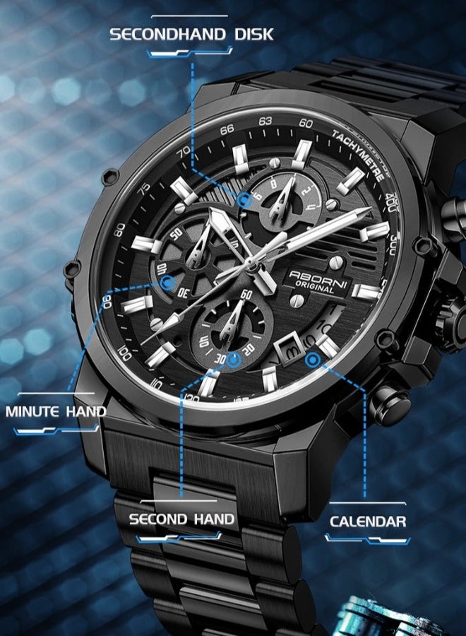 ABORNI Luxury Men’s Chronograph Watch, Large Dial Multifunction Business Quartz Wristwatch, Luminous Waterproof Design, Perfect Gift for Boyfriend - Image 4