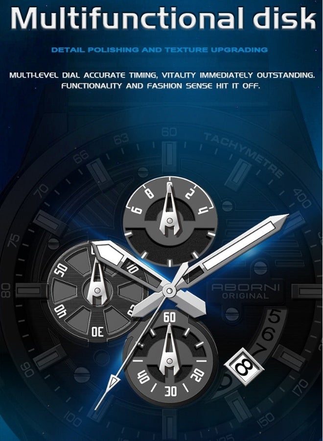 ABORNI Luxury Men’s Chronograph Watch, Large Dial Multifunction Business Quartz Wristwatch, Luminous Waterproof Design, Perfect Gift for Boyfriend - Image 2