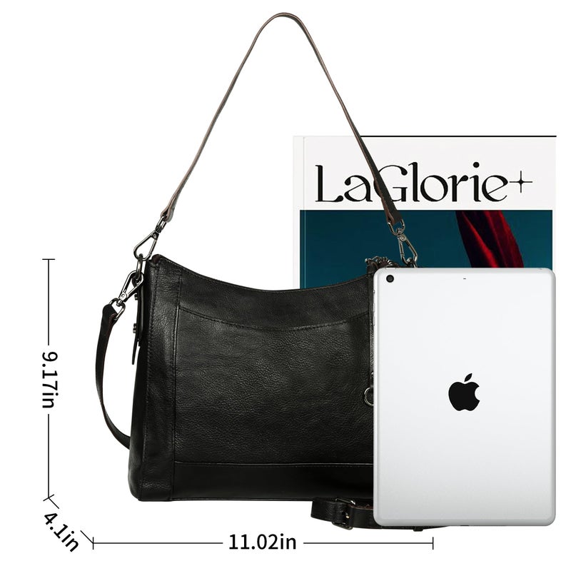 Iswee Retro Leather Crossbody Bags for Women Shoulder Bag Purse and Handbag Hobo Ladies Vintage Work Bag(Black) - Image 3