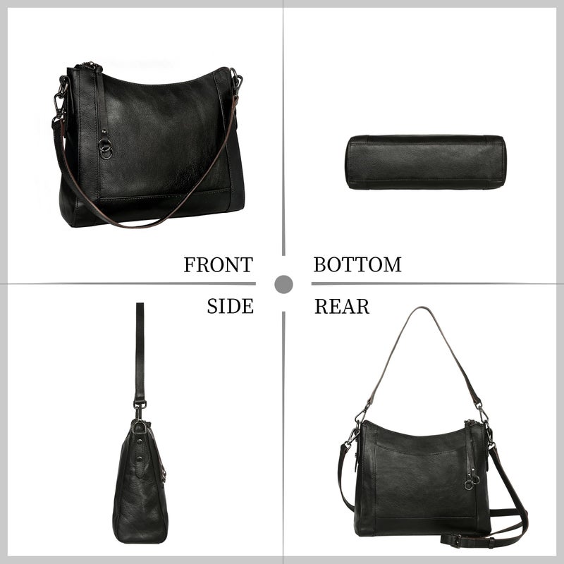 Iswee Retro Leather Crossbody Bags for Women Shoulder Bag Purse and Handbag Hobo Ladies Vintage Work Bag(Black) - Image 4