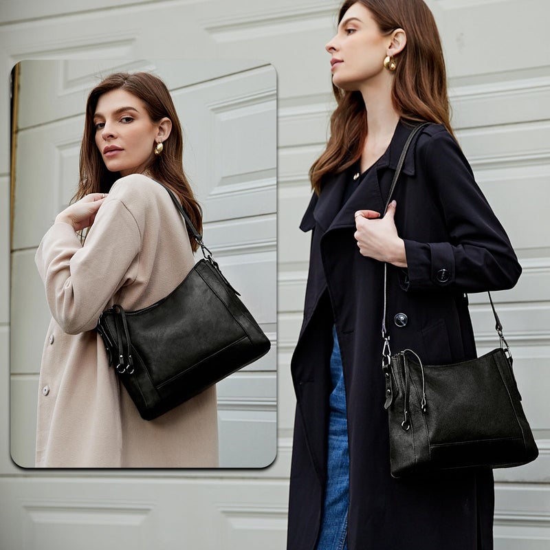 Iswee Retro Leather Crossbody Bags for Women Shoulder Bag Purse and Handbag Hobo Ladies Vintage Work Bag(Black) - Image 2
