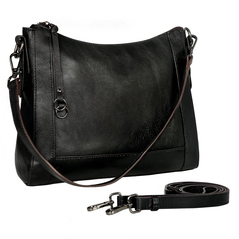 Iswee Retro Leather Crossbody Bags for Women Shoulder Bag Purse and Handbag Hobo Ladies Vintage Work Bag(Black) - Image 1