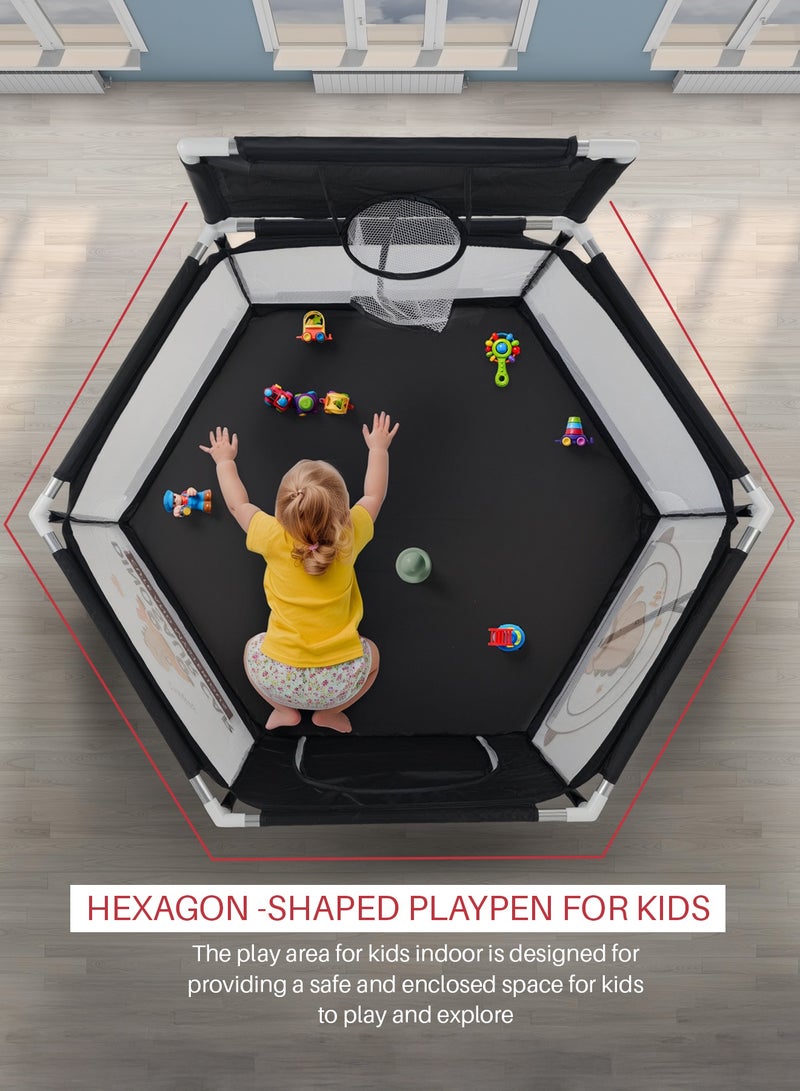 Baybee Kids Playpen for Babies | Baby Playards with Basketball Hook, Zipper Lock & Corner Protection | Infant Indoor And Outdoor Kids Activity Center | Foldable Baby Play Area Indoor Setup Baby Playpen Fence with Hexagon shape for Extra Space | Outdoor Play Pen for Baby up to 5 Years Black - Image 5