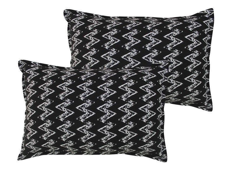 Airwill 100% Cotton Printed Pattern Flap Pillow Covers (46x69cm)(Black, Pack of 2 Pieces) - Image 1